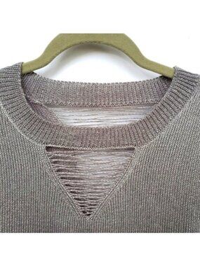 Lane Bryant Sweater Shredded Neck Metallic Silver 18/20